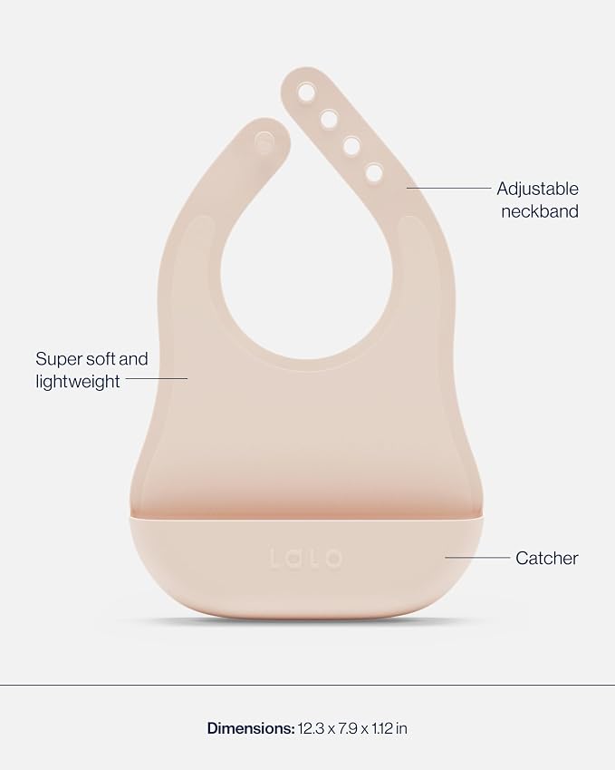 Lalo First Bites Silicone Baby Feeding Set - Baby Led Weaning Supplies - Non-Toxic Silicone - Includes 1 Bib, 2 Spoons, Training Cup, Suction Plate and Bowl - 6 Pieces - Grapefruit