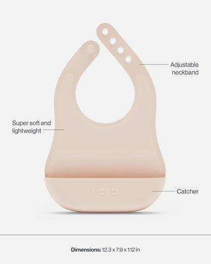 Lalo First Bites Silicone Baby Feeding Set - Baby Led Weaning Supplies - Non-Toxic Silicone - Includes 1 Bib, 2 Spoons, Training Cup, Suction Plate and Bowl - 6 Pieces - Grapefruit