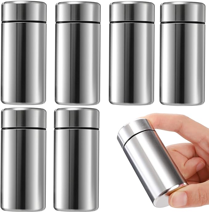 Dicunoy 6 Pack Small Storage Jars with Lids, 1.4oz Portable Aluminum Storage Containers, Waterproof Mini Metal Tins, Pocket Bottles for Spices, Tea, Traveling