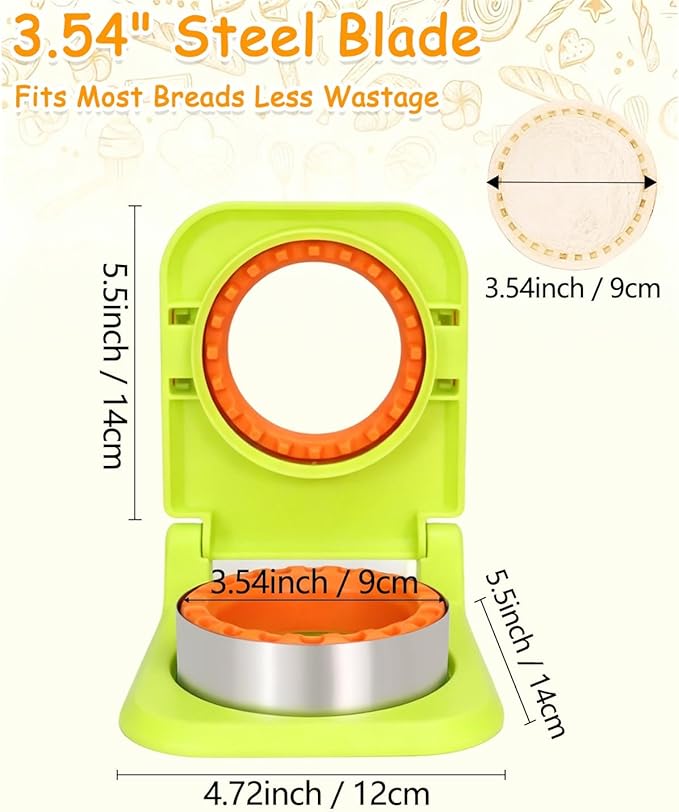 CHICHAUS Uncrustable Sandwich Maker,Sandwiches Pocket Circle Shape 3.7Inch Sandwich Cutter and Sealer,Sandwich Cutter for Kids Breakfast and lunchboxes (Green/Orange)