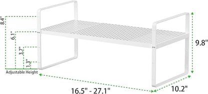 Expandable Cabinet Storage Shelf Stackable Organizer Rack for Kitchen Bathroom Pantry Spice Cupboard Coffee Countertop Home Office Desk Heavy Duty Nonslip White Large 1 Pack