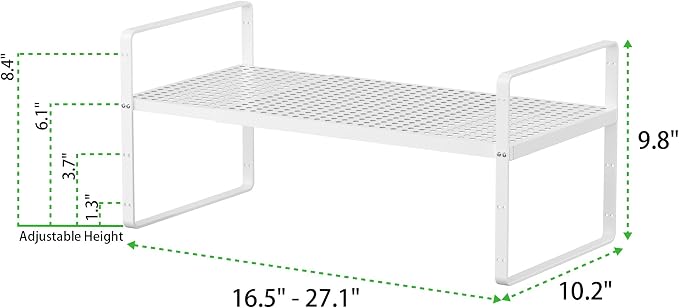 Expandable Cabinet Storage Shelf Stackable Organizer Rack for Kitchen Bathroom Pantry Spice Cupboard Coffee Countertop Home Office Desk Heavy Duty Nonslip White Large 3 Packs