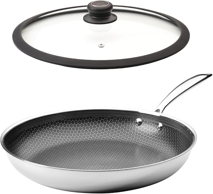 Black Cube Hybrid Cookware Set - 6 Piece Stainless Steel Non Stick, Quick Release Fry Pan Set with Lids - 8", 11", 12.5" Pans - Oven & Dishwasher Safe - Induction Suitable