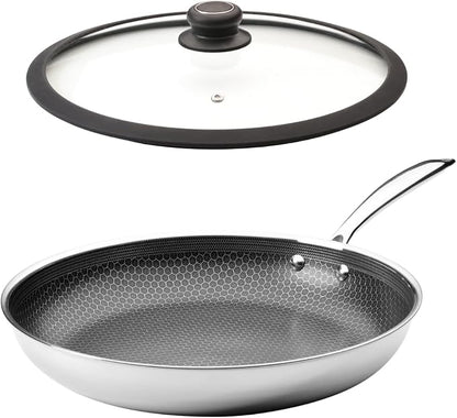 Black Cube Hybrid Cookware Set - 6 Piece Stainless Steel Non Stick, Quick Release Fry Pan Set with Lids - 8", 11", 12.5" Pans - Oven & Dishwasher Safe - Induction Suitable