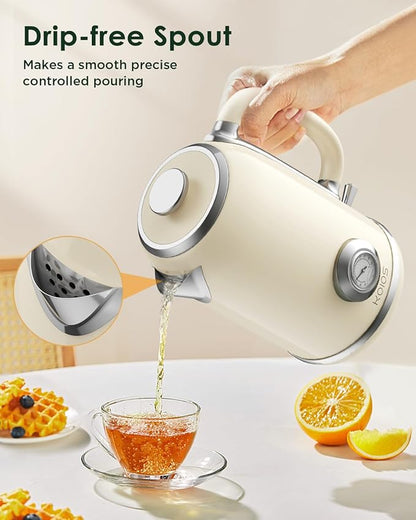 Electric Kettle 1.8L with Temperature Gauge, 1500W Fast Boiling Electric Tea Kettle, 100% Stainless Steel Retro-Style Hot Water Kettle Electric - Glowing LED Light, Auto Shut-Off & Boil-Dry Protection