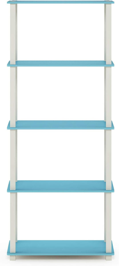Furinno TURN-S-TUBE Book Shelf, 5-Tier Toolless Storage Shelves with Square Tubes, Shelving Unit for Organization and Storage for Living Room, Home Office, Light Blue