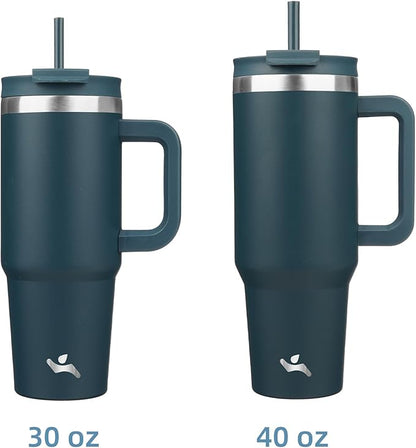 Konokyo 30 oz Tumbler with Handle and 2 Straws,2 in 1 Lid Insulated Water Bottle Stainless Steel Travel Coffee Mug,Navy blue