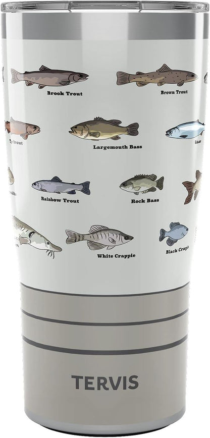 Tervis Traveler Fishing Here Fishy Fishy Triple Insulated Tumbler Travel Cup Keeps Drinks Cold & Hot, 20oz, Stainless Steel