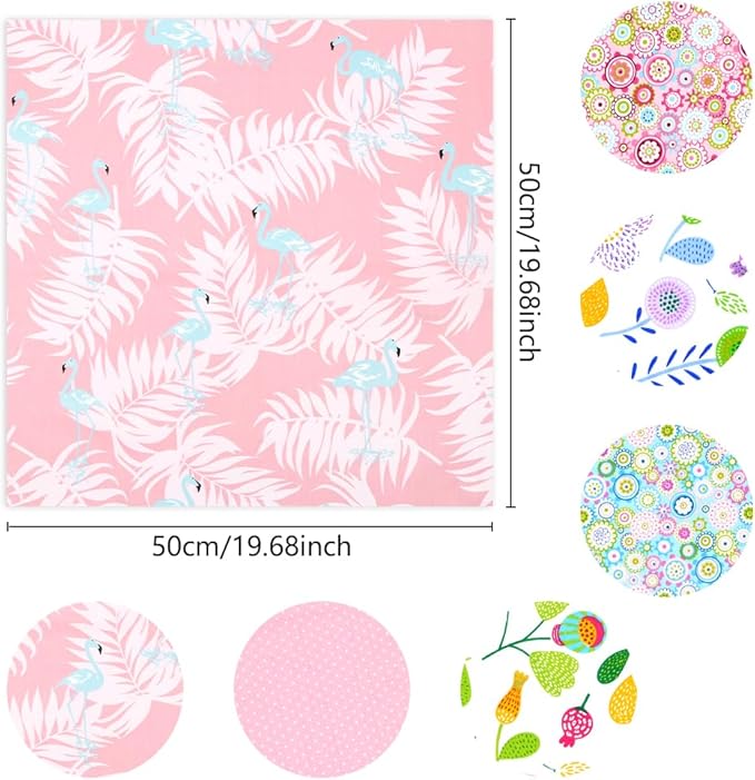 Fat Quarters Fabric Bundles,Pink Flamingo Floral Fabric 6PCS,Tropic Summer Style Cotton Fabric Material Squares 50 x 50 cm/20 x 20 Inch for Sewing Quilting Patchwork DIY Crafting Dressmaking Projects