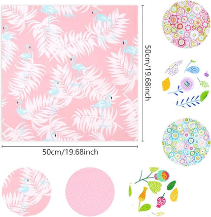 Fat Quarters Fabric Bundles,Pink Flamingo Floral Fabric 6PCS,Tropic Summer Style Cotton Fabric Material Squares 50 x 50 cm/20 x 20 Inch for Sewing Quilting Patchwork DIY Crafting Dressmaking Projects