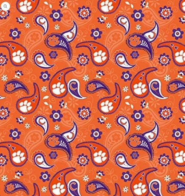 Clemson University Tigers Fabric – Officially Licensed Clemson University Cotton Quilting Fabric by Sykel Enterprises, Precut Yardage for Sewing & Crafts Paisley