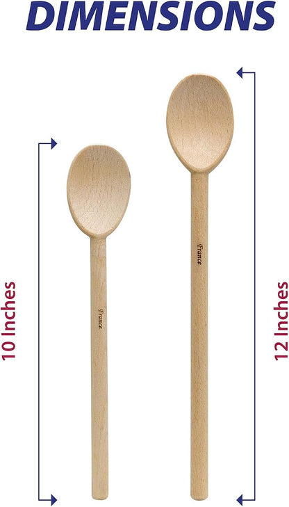 HIC Kitchen Classic French Beechwood Spoons, Made in France, Includes 10-Inch and 12-Inch, Set of 2