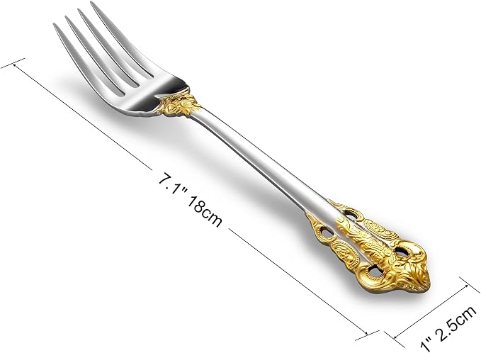KEAWELL Luxury Salad Forks Dessert Forks Set, Set of 4, 18/10 Stainless Steel, 7 Inches, Dishwasher Safe, Mirror Polished, Silverware Fork Set (Gold Accent)