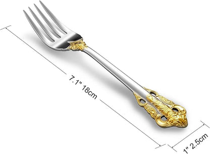 KEAWELL Luxury Salad Forks Dessert Forks Set, Set of 4, 18/10 Stainless Steel, 7 Inches, Dishwasher Safe, Mirror Polished, Silverware Fork Set (Gold Accent)