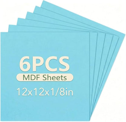 6 Pack Colored MDF Boards for Laser Engraving, 12x12x1/8 (3mm) Unfinished Fiberboard for Laser Cutting, DIY Craft Projects, Home Decor, Sign Making, Woodworking (Light Blue)