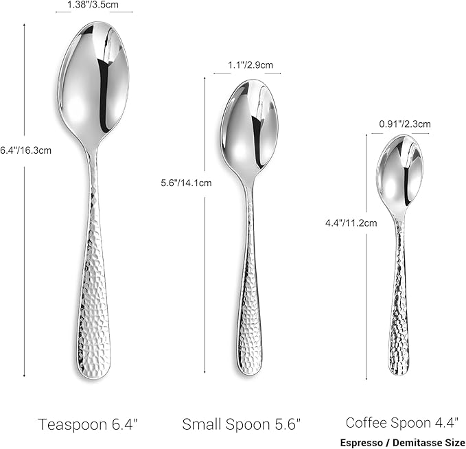 KEAWELL Premium 4-Piece Louise Hammered Spoons Set, 18/10 Stainless Steel, Set of 4, Fine Spoon Set with Round Edge, Dishwasher Safe (6.4" Teaspoons)