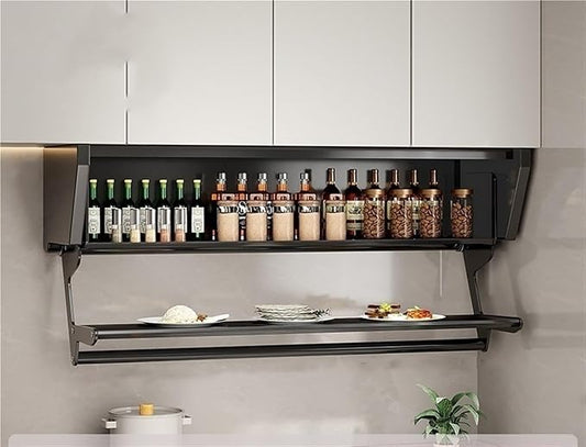 2 Tier Pull-Out Cabinet Organizer, Drop Down Shelf Dish and Spice Rack, Wall Cabinet Storage Organizer with Door and Handle, Cabinet for Kitchen(60cm)