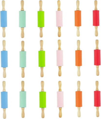 18 Pack Mini Small Rolling Pin 9 Inch Kids Rolling Pin Wooden Handle for Home Kitchen (18)