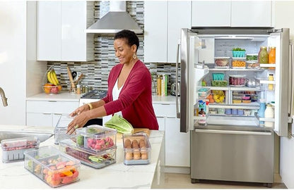 iDesign Crisp Produce Plastic Refrigerator and Modular Stacking Pantry Bin with Lid and Removable Inner Basket, Perfect for Washing Vegetables, Fruit, Lettuce, BPA Free 15.72" x 6.32" x 3.76"