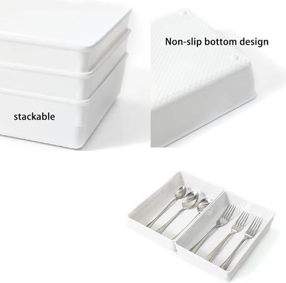 3 Pack White Plastic Drawer Organizer Tray Cutlery Utensil Makeups Drawer Organizers 9" X 6"