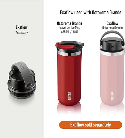 WACACO Octaroma Grande Vacuum Insulated Coffee Mug, 15 fl oz (435ml), Double-wall Stainless Steel Travel Tumbler With Drinking Lid, Carmine Red