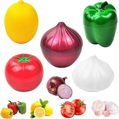 OUKEYI Fruit and Vegetable Storage Container Sets: Green Pepper, Onion, Tomato, Lemon, Garlic Keeper - Reusable, Transparent, BPA Free, Dishwasher Safe