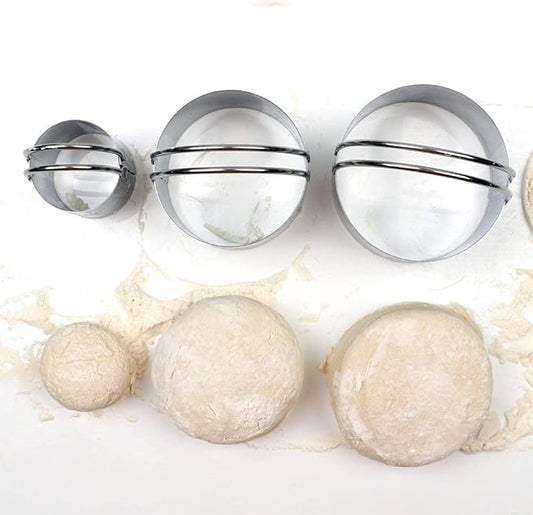 HULISEN Biscuit Cutter Set (3 Pieces/Set), Stainless Steel Round Cookies Cutter with Handle, Professional Baking Dough Tools, Gift Package