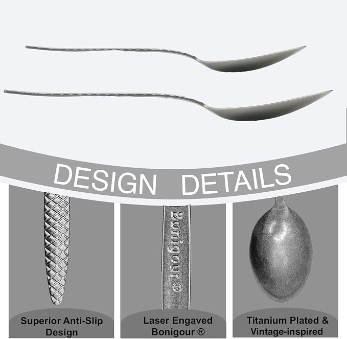 Kunz Spoons - Professional Chef Spoon Set for Basting, Plating, Quenelle, Serving, Sauces| Vintage-inspired 8" & 9" Spoon Set| Culinary Plating Tools with Non-Slip Grip (Matte Silver)