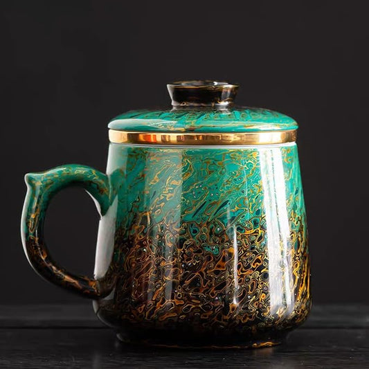 Lacquer Moment Handcrafted One-of-a-Kind Lacquer Cup 360ml (12.2oz) with Removable Infuser Artisan Chinese Lacquerware Luxury Gift for Her Him Mother’s Day Birthday Anniversary (Verdant Abyss)
