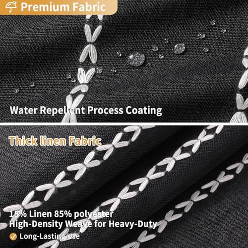 Boho Farmhouse Tassel Linen Shower Curtain,3D Embroidery Stripe Black,72x96
