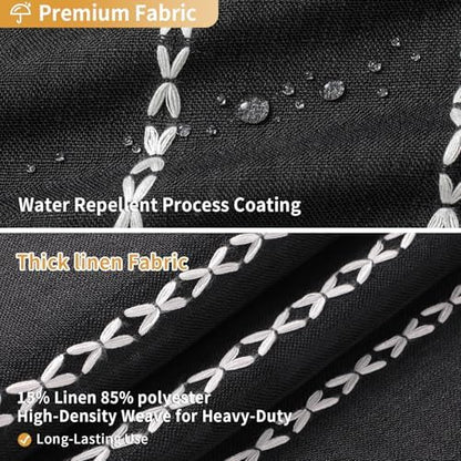 Boho Farmhouse Tassel Linen Shower Curtain,3D Embroidery Stripe Black,72x96