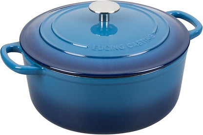 EDGING CASTING Enameled Cast Iron Dutch Oven Pot With Lid for Cooking, Bread Baking, Bread Oven, 5.5 Quart, Lake Blue