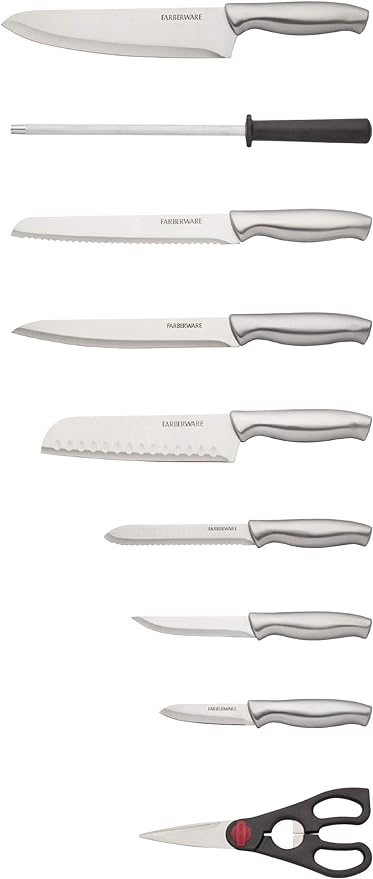 Farberware 15-Piece Stamped Stainless Steel Knife Block Set, High-Carbon Stainless Steel Kitchen Knife Set with Ergonomic Handles, Razor-Sharp Knives with Wood Block, 15-Piece, Black 2