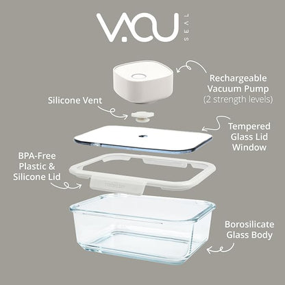 Neoflam Vacu Seal 13-Piece Vacuum Food Storage Set – Borosilicate Glass with Vacuum Pump | Airtight Stackable Containers with Steam-Valve Lids | Oven Freezer Dishwasher Microwave Compatible