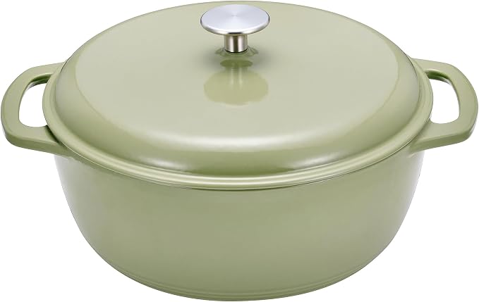 Amazon Basics Cast Iron Dutch Oven Pot with Lid, Enameled, Dual Handles, Round, Heavy-Duty, Medium, 6-Quart, Olive