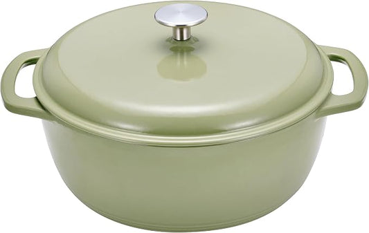 Amazon Basics Cast Iron Dutch Oven Pot with Lid, Enameled, Dual Handles, Round, Heavy-Duty, Medium, 6-Quart, Olive