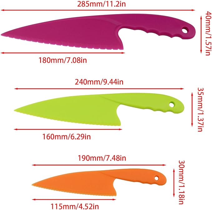 VAKTOK-3pcs Nylon Kitchen Knife Plastic Knives Nylon Kids Chef Knives Suitable for children beginners in the kitchen to make fruit lettuce vegetable salad bread