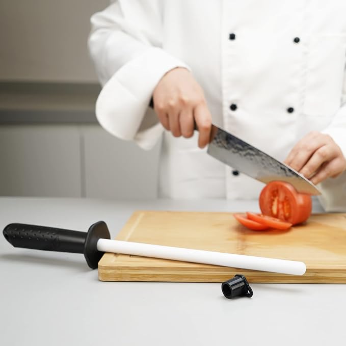 SHARPAL 118N Professional Ceramic Sharpening Fine Honing Rod Steel Kitchen Knife Sharpener Stick, With Anti-Breaking Cap