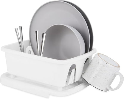 Camco RV Mini Dish Drainer & Tray - Features a Sloped Drain Tray Design, Heavy-Duty Construction - Ideal for Small Spaces, Apartments, Boats, and More -9.5"L x 11.7"W x 4.75"H - White (43511)