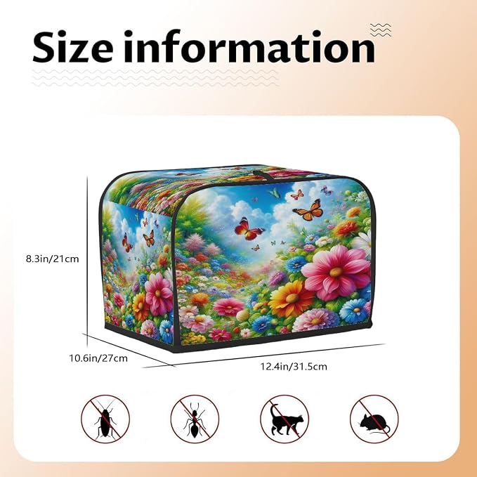 4 Slice Spring Colored Flowers Toaster Cover Waterproof Dust Fingerprint Bread Machine Cover Washable Kitchen Appliance Protector For Home Kitchen Bakeware Table Decor Women Gifts