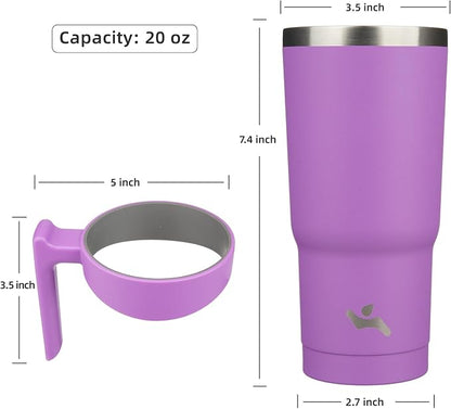 Konokyo 20 oz Tumbler with Handle and 2 Straw 2 Lid, Insulated Water Bottle Stainless Steel Vacuum Cup Reusable Travel Mug,Lavender