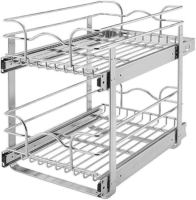 Rev-A-Shelf 5WB2-2122-CR 21 in. W x 22 in. D Base Cabinet Pull-Out 2-Tier Wire Basket, Chrome