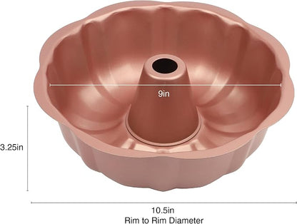 David Burke 9" Fluted Bake Pan – Carbon Steel Bundt Cake Pan – Rose Gold