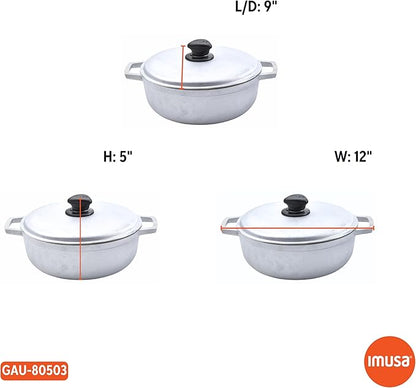 IMUSA 2.6 Quart Traditional Natural Made in Colombia Caldero with Lid for Cooking and Serving, Silver