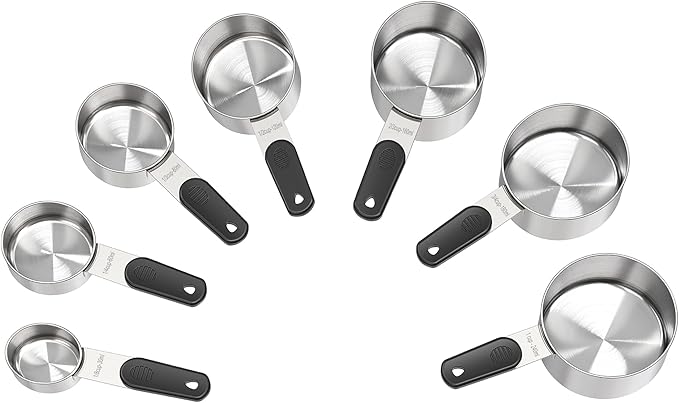 Magnetic Handles 7 Piece Stainless Steel Measuring Cups, Black, Kitchen Gadgets for Measure Liquid and Dry Ingredients, Cooking & Baking