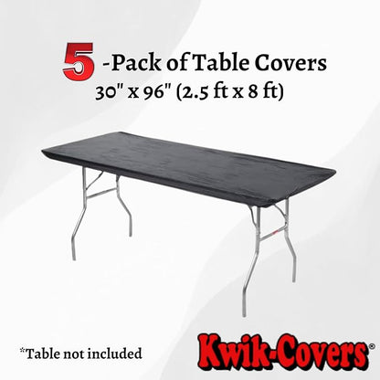 Kwik-Covers 8' Rectangle Plastic Table Covers 30" x 96", Bundle of 5 (Black)
