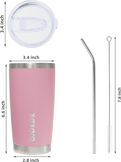 BJPKPK 20 oz Insulated Tumblers Stainless Steel Coffee Mug Tumbler Cups With Lid And Straw,Light Pink