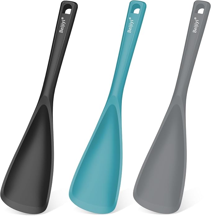 Beijiyi Silicine Cooking Spoons for Nonstick Cookwares, 3 Pack, 12.6 in | Sturdy, BPA-Free, Heat Resistant, One-Piece, Multifunction Spatula Spoon, Great for Cooking, Serving, Scooping, and Stirring