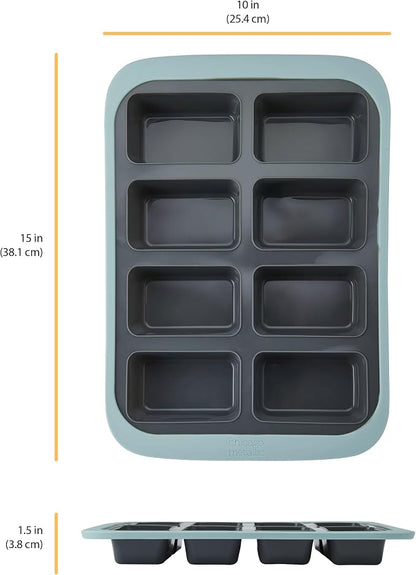 Chicago Metallic Silicone Mini Loaf Pan, 8 Cup Bread Pan for Baking, Flexible Nonstick Loaf Pans, Wire-Reinforced Rim, Oven Safe to 428F, 10x15 Inches, Blue
