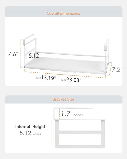 Under Shelf Storage Basket, 2-Pack Under Cabinet Shelf Organizer | Expandable Hanging Basket Holds 35 lbs Add-On Kitchen Pantry Cupboard Counter Laundry 13.19-23.03" W x 7.2" D x 5.12" H